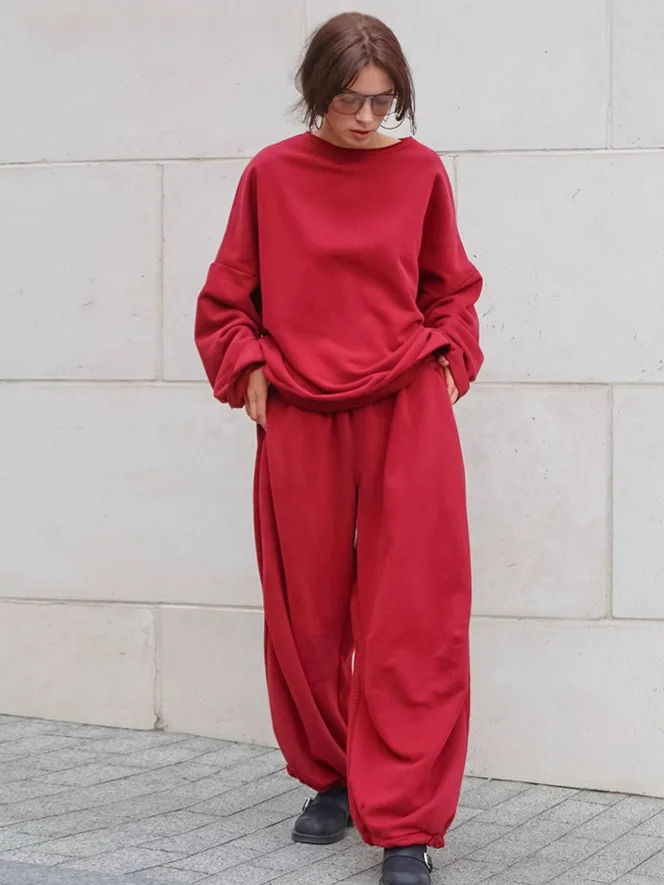 European and American Women's Autumn and Winter Loose Fitting Ankle Pants Hoodie and Sweatpants Two-Piece Set