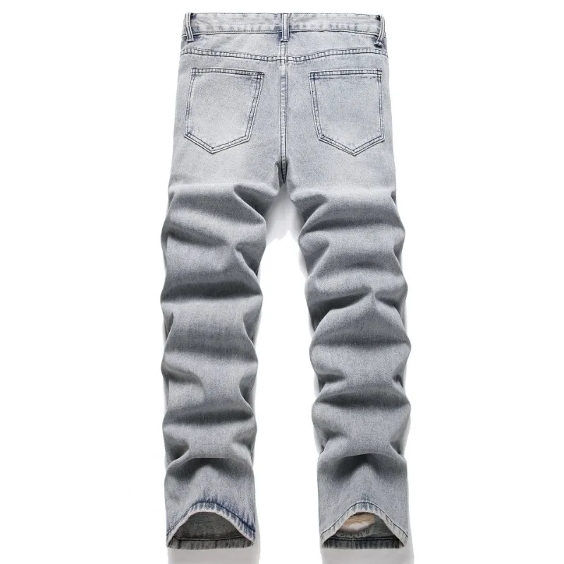 European and American Men's Jeans Hip-hop Ripped Patch Cat Whisker Casual Trend Slim Trendy Men's Jeans