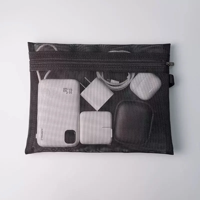 3PCS Mesh Storage Bag Portable Make up Zipper Bag Cosmetic Organizer Pouch for Daily or Travel to Keep Small Items Data Cable