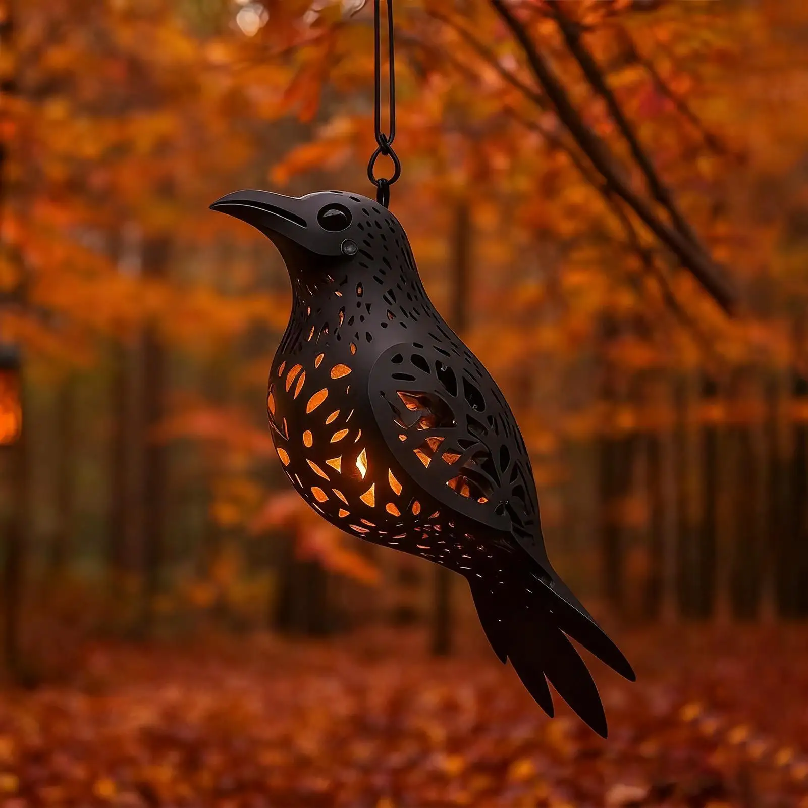 3D Gothic Raven Lantern Hangable Pendant Lamp Halloween Decor Light For Patio Porch Backyard Garden Apartment Indoor Outdoor