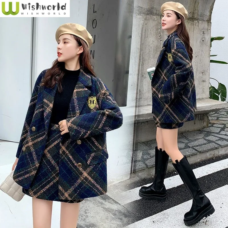 Fashion Autumn and Winter Women\'s Suit New Korean Plaid Tweed Suit Jacket Age Reducing Skirt Elegant Women\'s Two-piece Suit