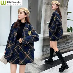 Moda autunno e inverno vestito da donna nuovo Plaid coreano vestito di Tweed giacca riduzione dell'età gonna elegante vestito a due pezzi da donna