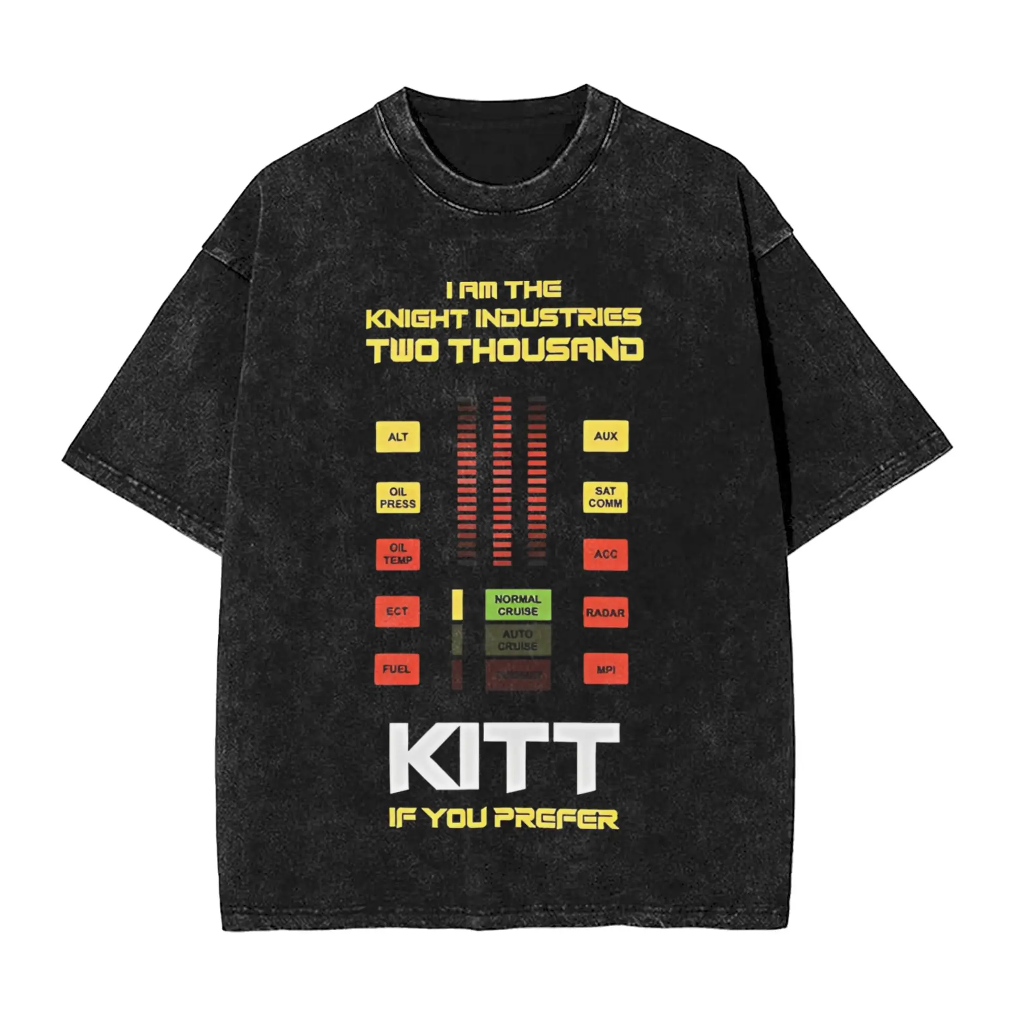 Knight Rider KITT 80s Throwback Washed T-Shirt for Men Women  Novelty Cotton Tee Shirt O Neck Short Sleeve T Shirt Plus Size Top