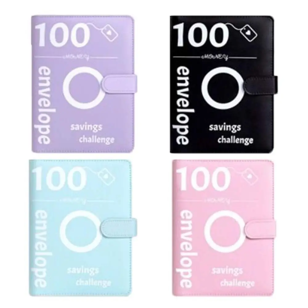 

Send Stickers 100Envelope Challenge Binder Stainless Steel Ring Reusable Savings Challenges Book 100Days PU Leather