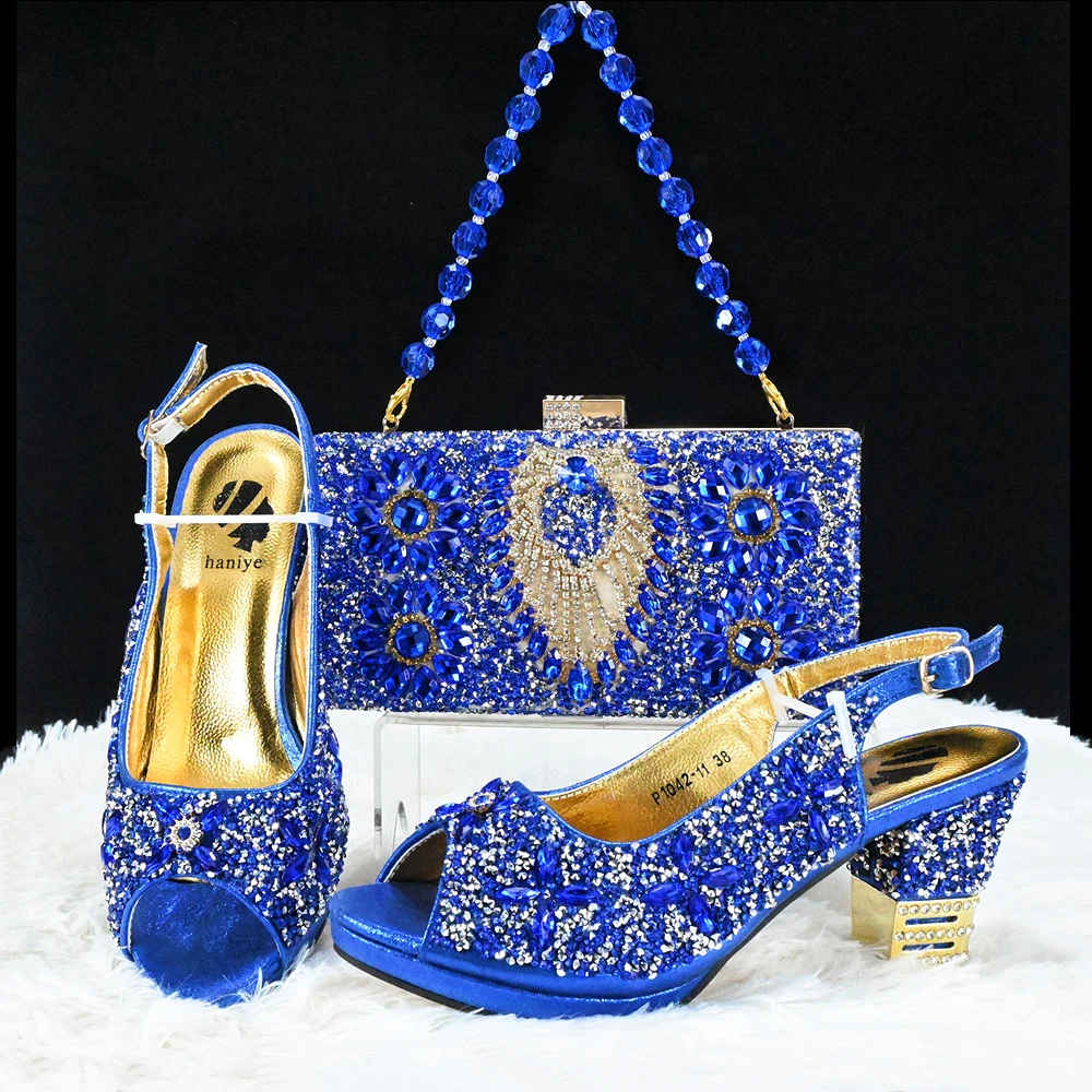 Haniye Royal Blue Peep Toe Shoes Daily or Party Shoes Bag Set For Women Wedding Shoes For Women Bride