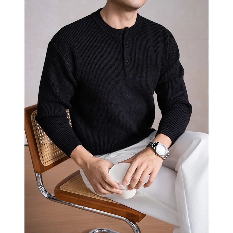 New Fashion Autumn Winter Thickened Collar Men's Sweater Casual Wool Sweater
