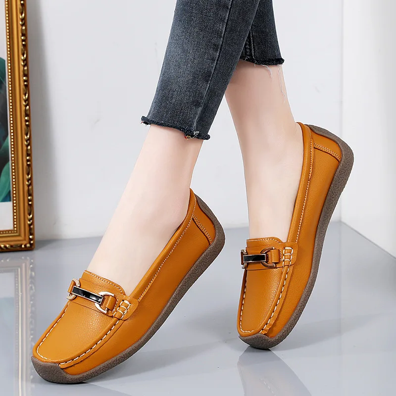 2024 New Spring /autumn Big Size Women Flats Woman Casual Shoes Slip-on Loafers Genuine Leather Moccasins Female Boat Shoes