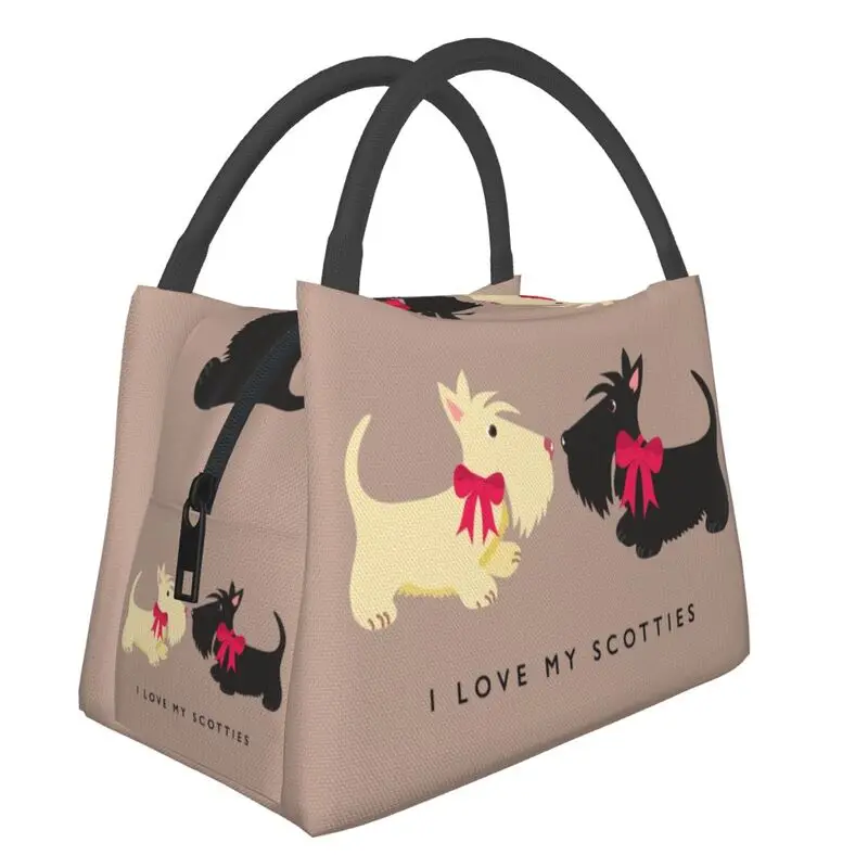 

I Love My Scotties Insulated Lunch Tote Bag for Women Scottish Terrier Dog Resuable Cooler Thermal Bento Box Hospital Office