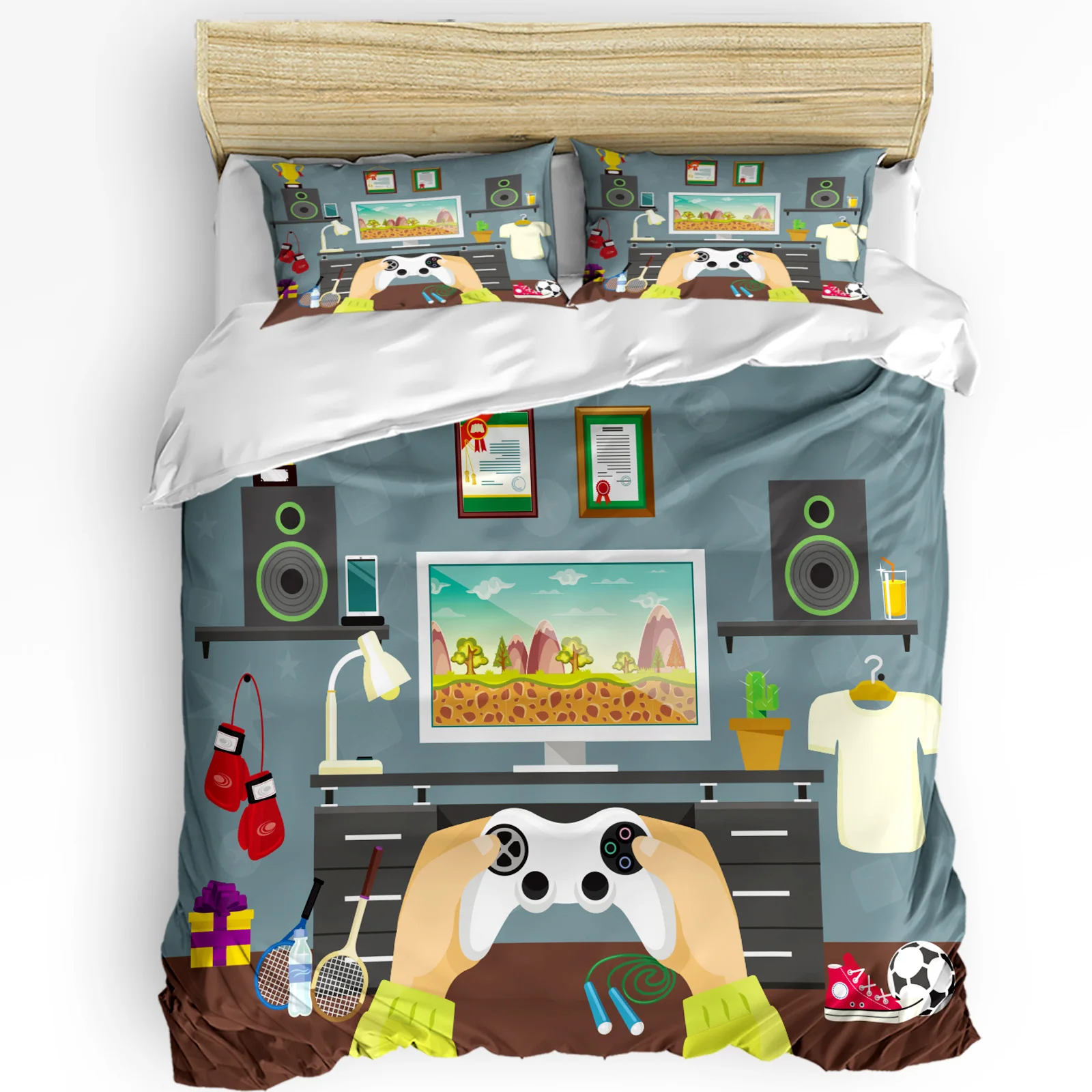 

Entertainment Game Gamepad 3pcs Duvet Cover Set with Pillow Case Double Comforter Bedding Set Quilt Cover Couple Bed