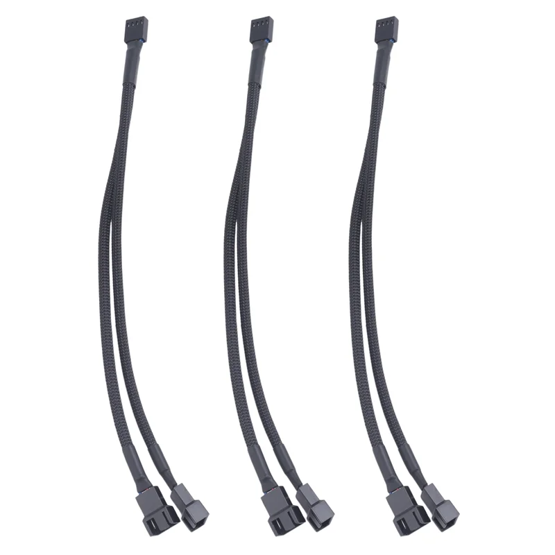 A13E-3Pcs PWM Fan Splitter Cable 2Way 4Pin Y Sleeved Extension Power Cable 1To2 Converter For PC Motherboard,Computer CPU Fan