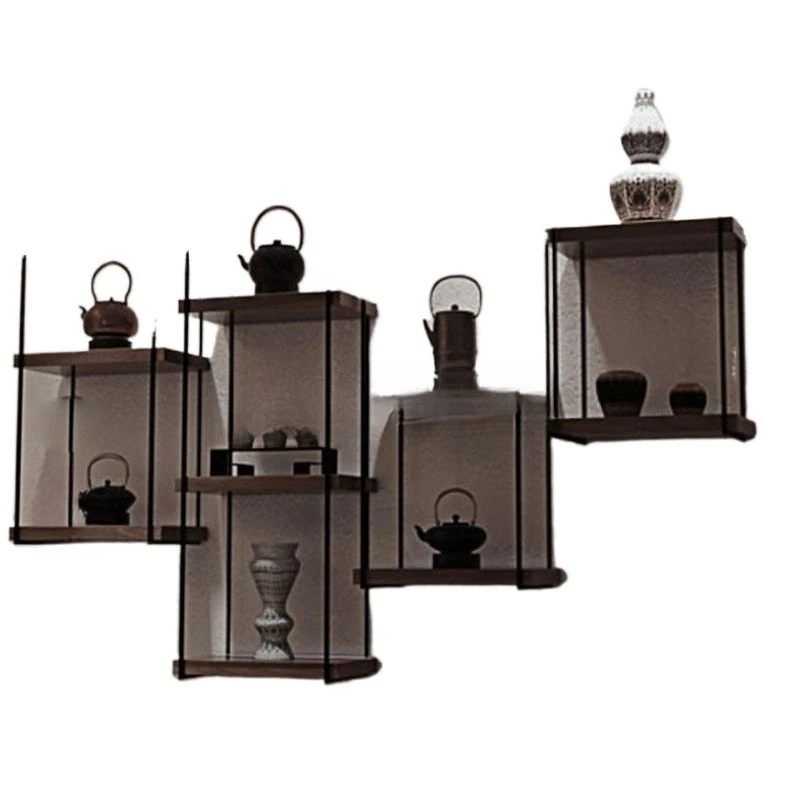 

Скандинавская многоярусная подвесная полка из массива дерева с коваными элементами для ресторана