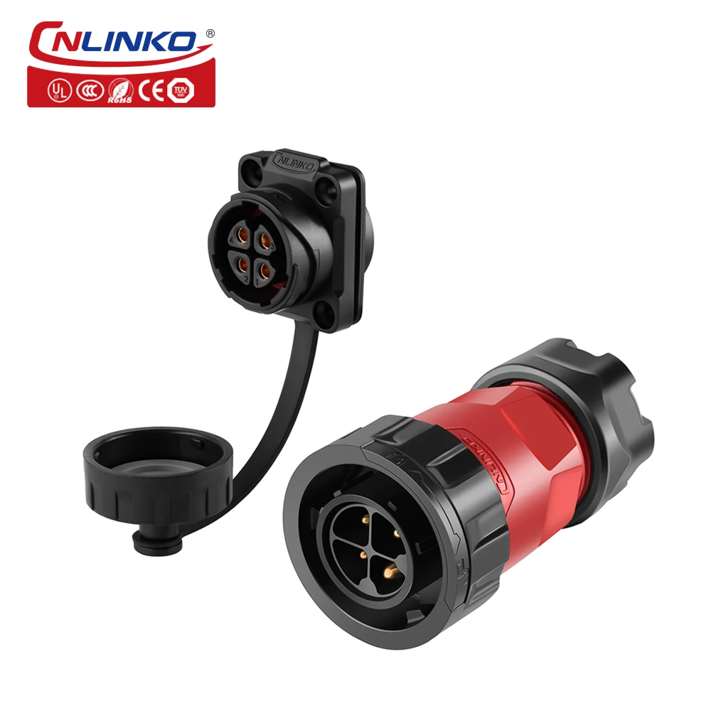 Cnlinko YM Series IP65 4 Pin Power Cable plug socket AC Power Waterproof Connector