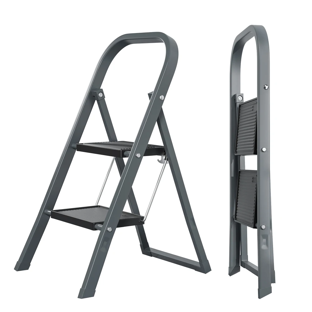 Escalera de 2 escalones, taburete para adultos, taburete plegable con pedal antideslizante ancho, escalera de acero resistente