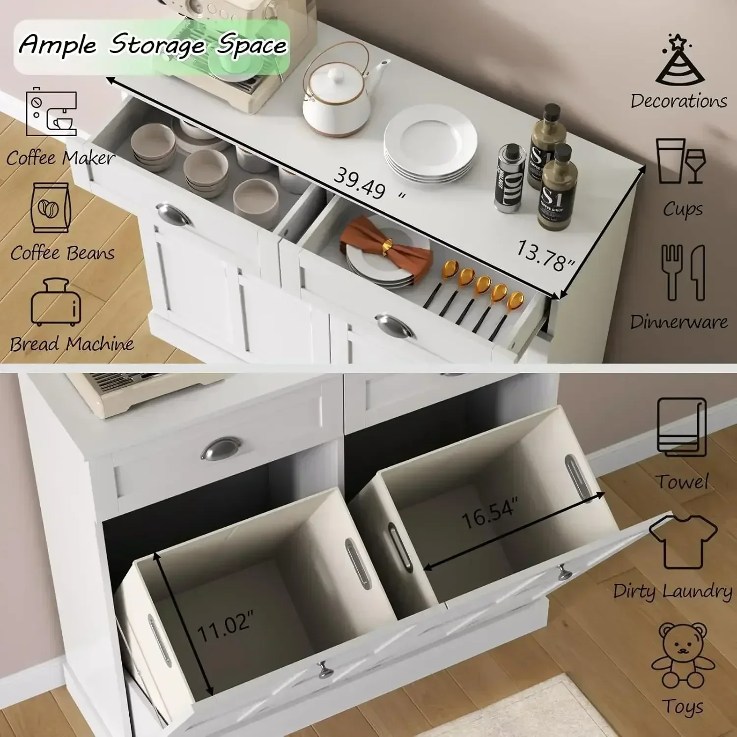 [High-Quality, Hot Deal!]Double Tilt Out Laundry Hamper Cabinet, Hidden Laundry Cabinet with 2 Drawers & 2 Baskets 30 Gallon Tra