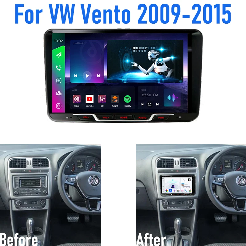 Radio Mobil 9'' Untuk VW Vento 2009-2015, 4G SIM Android 15, GPS Otomatis, Kontrol Setir Wifi, Head Unit 2DIN, Google Map, Kamera, FM