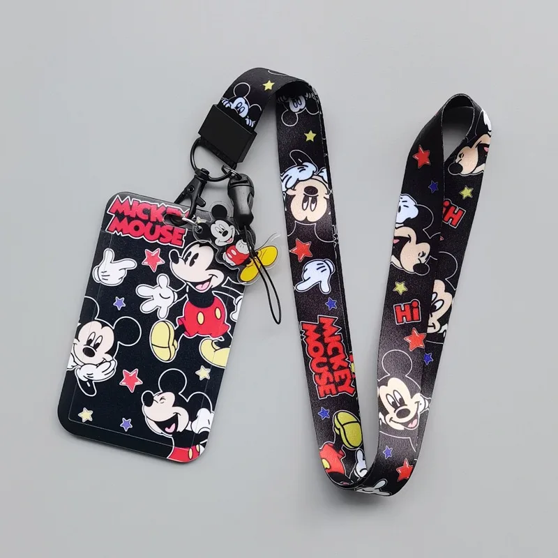 Disney Cartoon Mickey PVC Card Set Student Campus Anime Neck Bag Card Set Hanging Rope ID Card Set Keychain