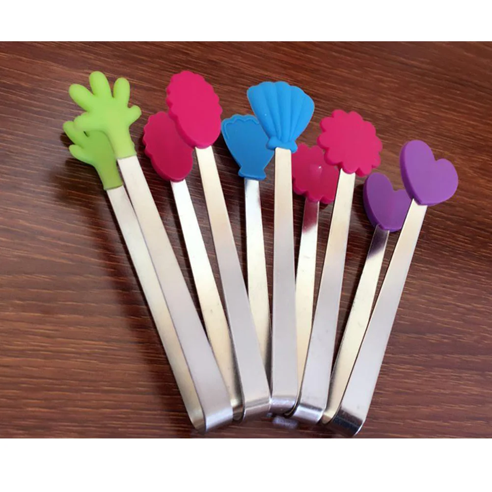 

5 шт., мини-щипцы с силиконовой головкой, щипцы для еды из нержавеющей стали, термостойкие кухонные зажимы для вечеринок, кухонные зажимы