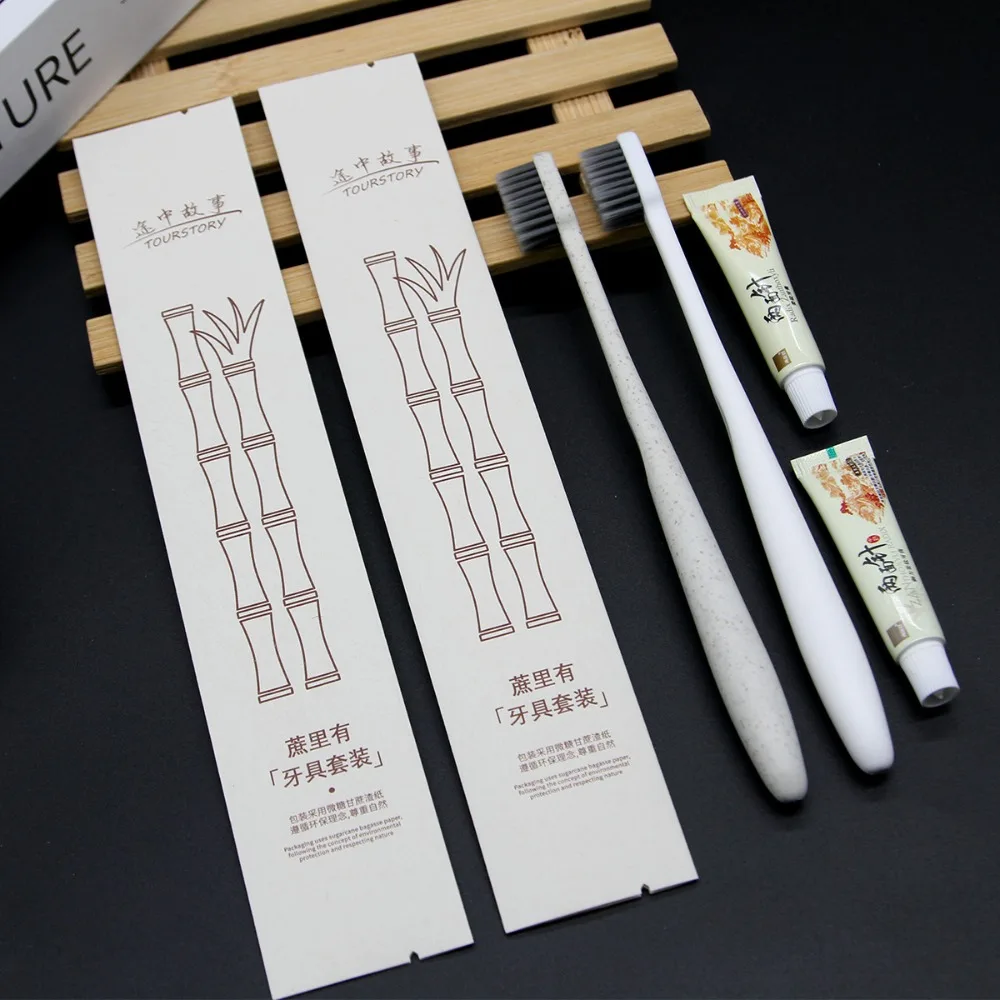 Five-star Hotel Disposable Toothbrush Sugarcane Paper Bag Set Guest  Dental Single Random Color 1PC