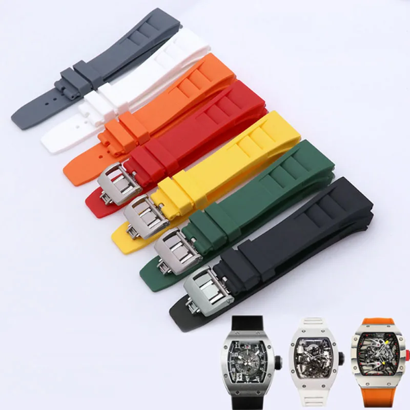 

25mm-20mm Watch strap accessories For Richard Mille Rm011 Replace Original Rubber Silicone Fold Buckle waterproof Bracelet