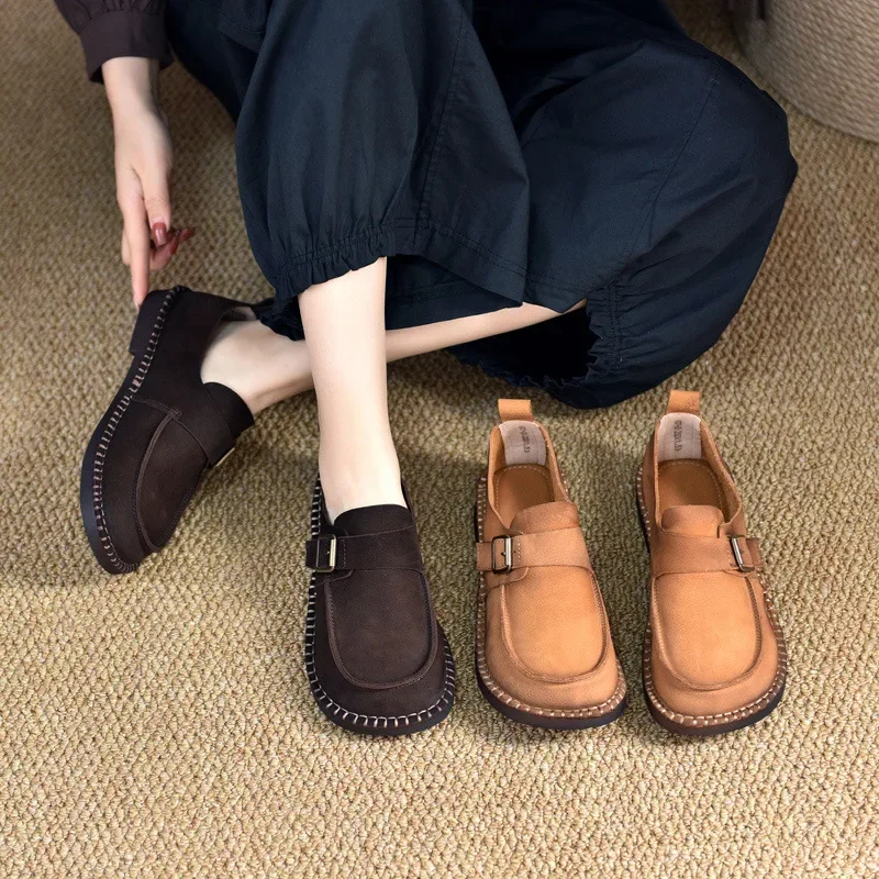 

Women Loafers Leather Shoes Soft Low Heels Flats Women Handmade Genuine Leather Women Lazy Shoes Ballat Flats Ladies 2023