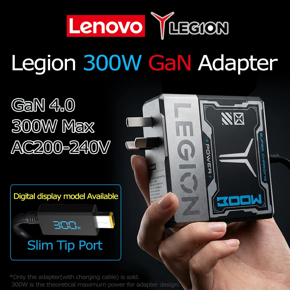 Lenovo Legion 300W GaN Adapter 2026 Official Fast Charging Slim Tip for Legion Laptops 7000X 7000P 9000X 9000P