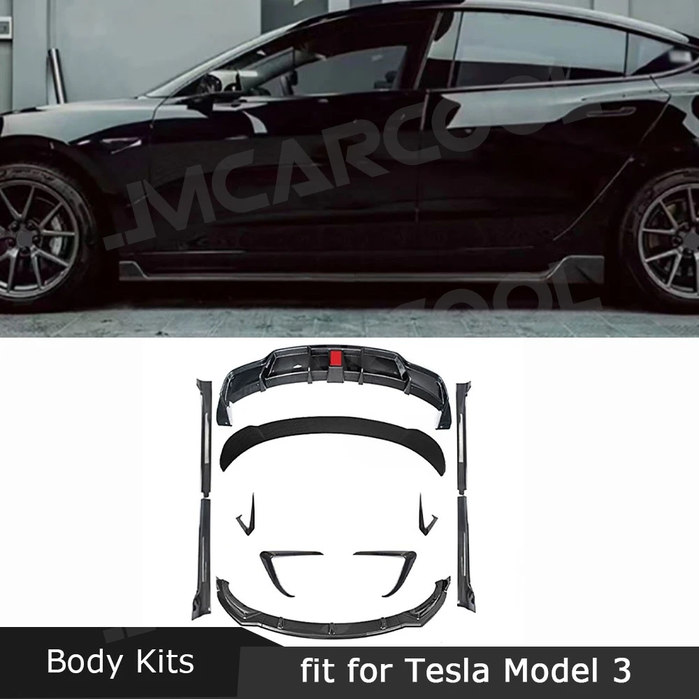

JMCARCOOL автомобильный передний бампер, вентиляционные накладки, передняя губа, боковые юбки, задний диффузор, задний спойлер для Tesla Model 3 2017-2022