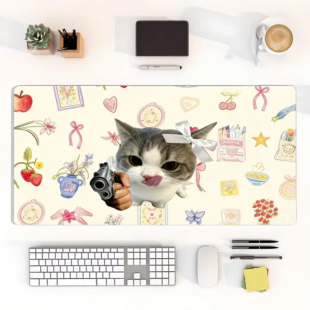 Cute Cat Kawaii Extended Waterproof Mouse Pad, Multi-size platform with anti-slip base for your entire PC setup & accessories