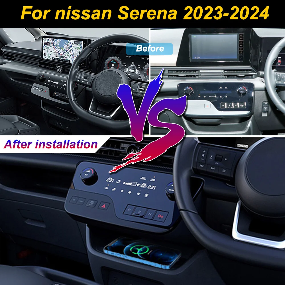 Carregador de Celular Sem Fio 2 Din para Nissan Serena 2023-2024, Suporte de Carregamento Rápido de 18W para iPhone, com Compartimento de Armazenament