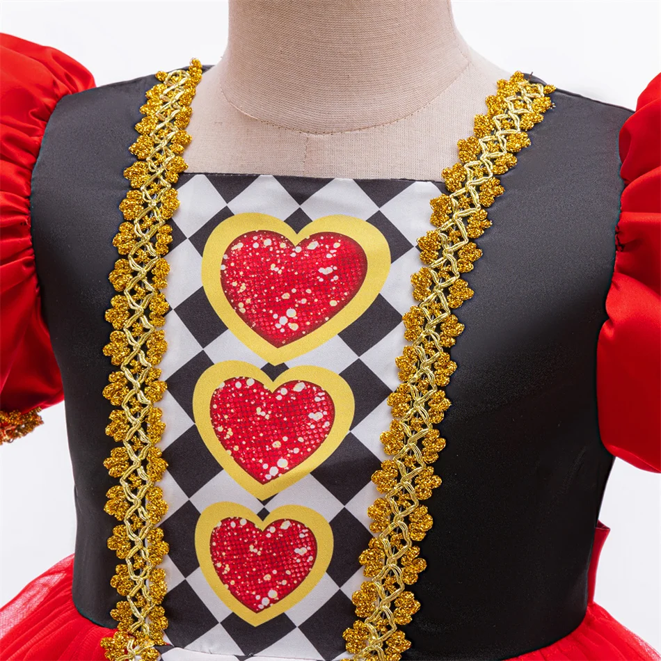 Alice Red Queen Cosplay Princess Dress Girls Deluxe Performance Clothes Kid Carnival Halloween Party Charm Costume Birthday Gift