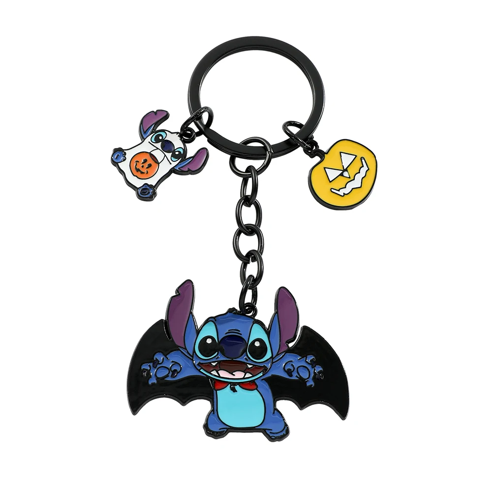 Cute Stitch Keychain with Bat Wings, Halloween Metal Key Ring, Pendant Jewelry, Male Gift, Backpack Decoration