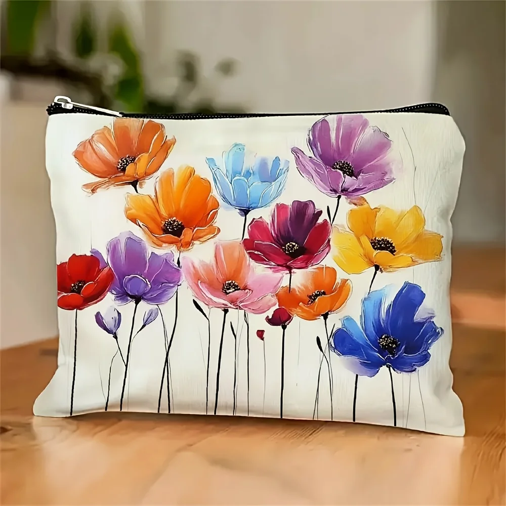 A Leopard floral print makeup bag- multifunctional zipper pouch, jewelry storage bag, perfect travel zipper small storage bag.