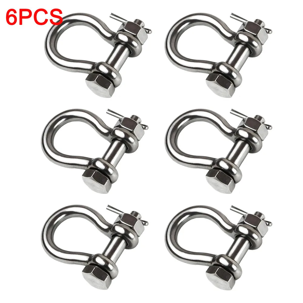 6PCS Marine anchor chain ring - 304 stainless steel marine grade bow end chain ring with pins - bow-shaped safety release hook