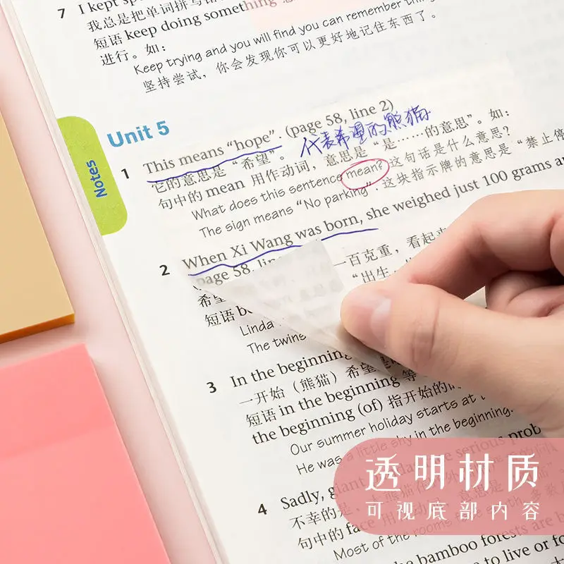 50Pcs Color Transparent Sticky Notes, High Simplicity Ins Waterproof Notes for Students/Office, Memopads Note Pad Stationery