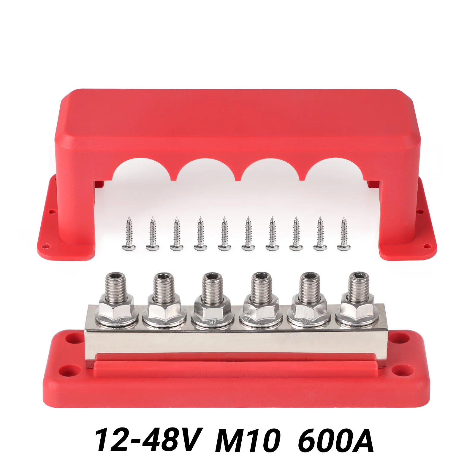 

600A 12-48V Bus Bar Terminal Block - 6 Post Power Distribution M10 Rating For Caravan Truck Boat Car Camper RV Pair Heavy-Duty
