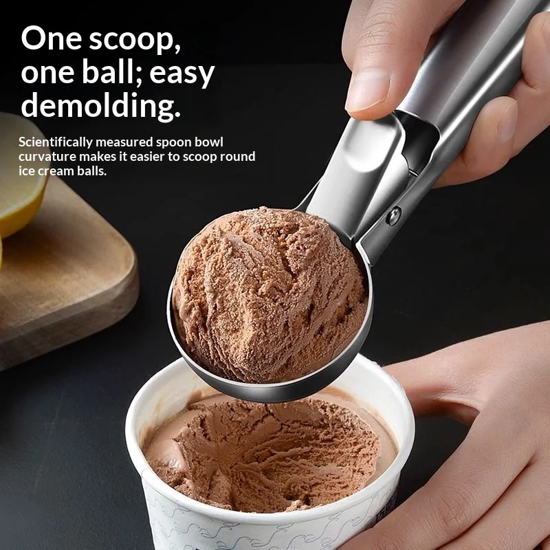 Stainless steel ice cream scoop with trigger release function and multi-functional fruit ball scoop