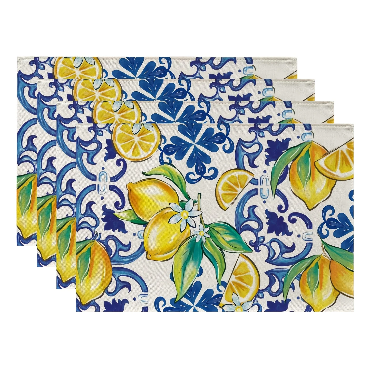 4/6/8pc Mediterranean Tile Placemats Linen For Coastal Dining Room Ornate Pattern Table Cover