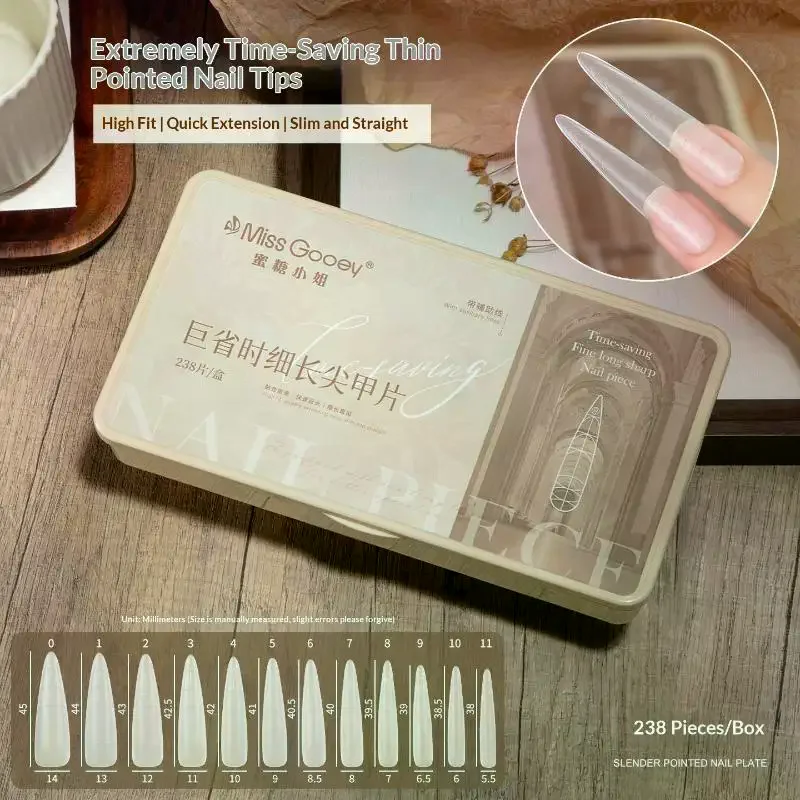 238Pcs/Box Giant Time Saving High Fit Fast Extension With Its Own Auxiliary Line Slender Pointed Slender And Straight Nail Piece
