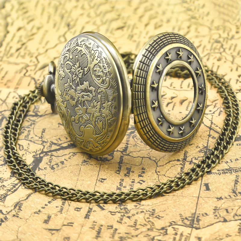 الرجعية البرونزية Steampunk الهيكل العظمي ستار الوجه غطاء الذكور والإناث طالب هدية الكوارتز قلادة ساعة الجيب التذكارية