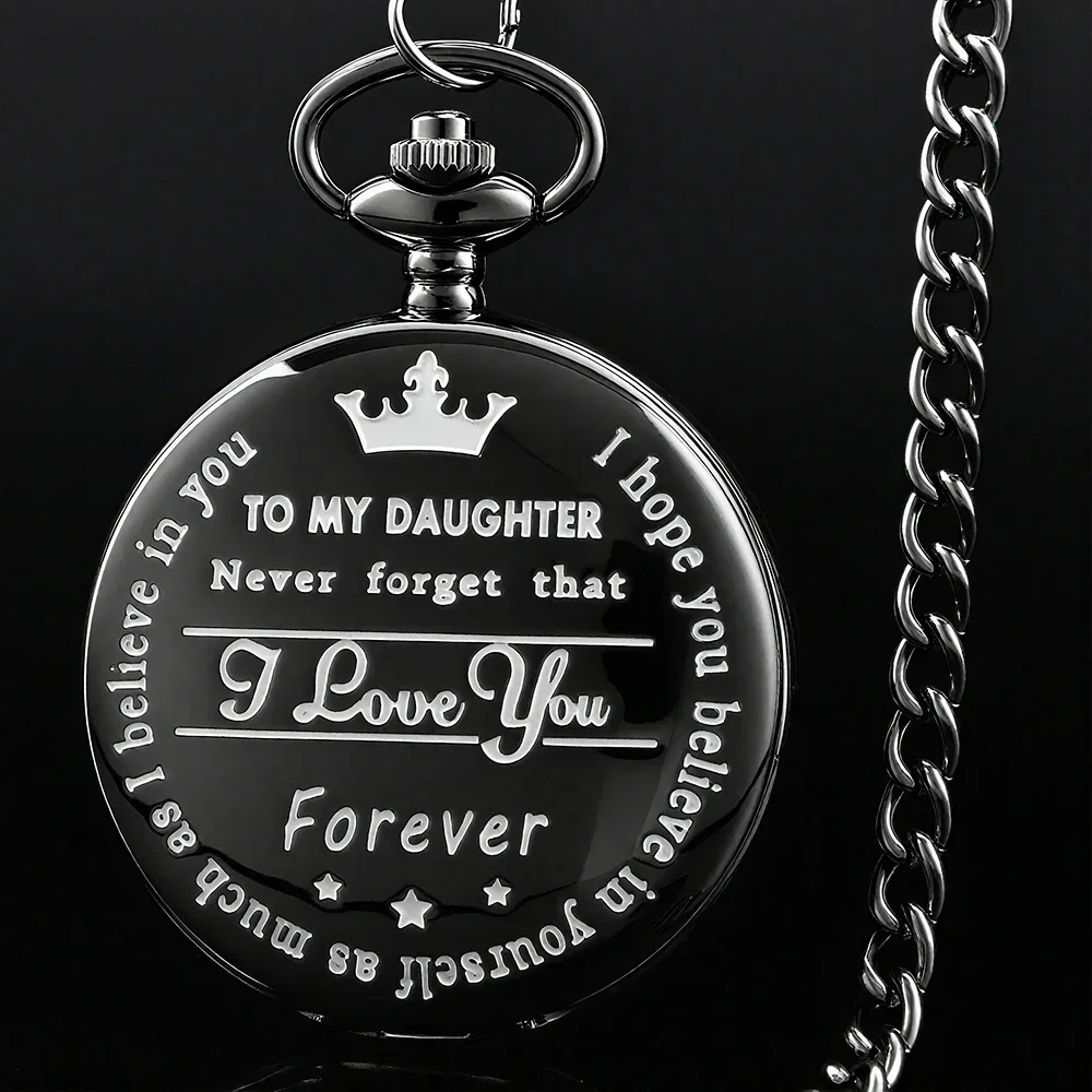 To My Daughter I Love You Quartz Pocket Watch Women Kids Necklace Laser Engraved Pendant Fob Chain Christmas Birthday Clock Gift