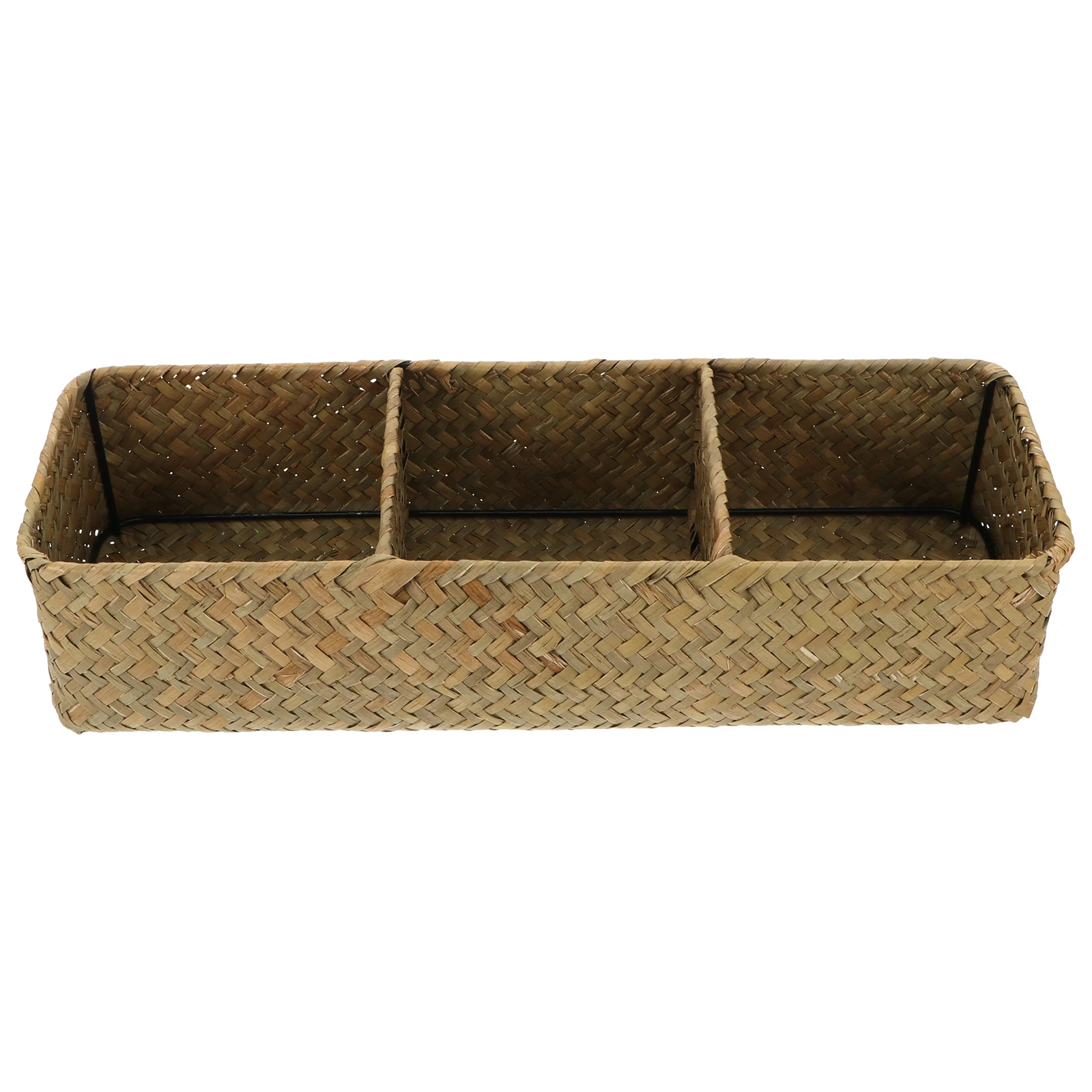 

1pc Woven Storage Box 3 Compartments Desk Organizer Home Decor Rattan Basket Multi-purpose Storage Solution Bathroom Countertop