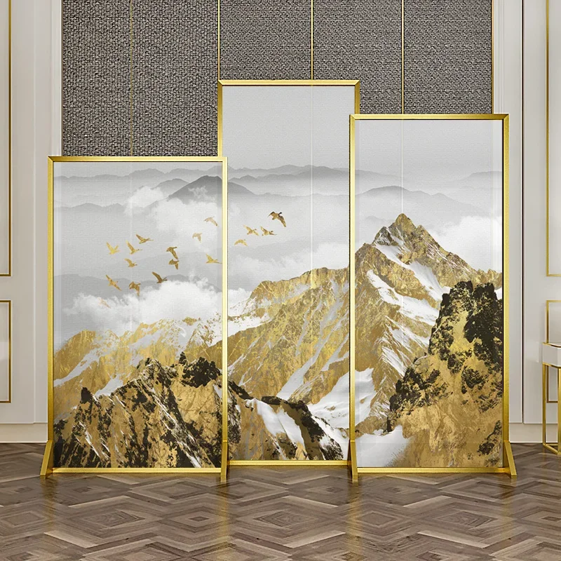 Light Luxury New Chinese Style Luminum Screen Partition Wall Living Room Entrance Covering Metal Mobile Combination Seat Screen