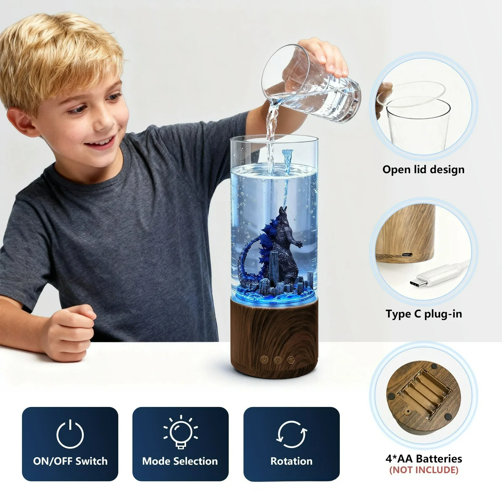 Monster Water Column Light with Remote Control Rotating Color Atmosphere Decor Light Halloween Souvenir Night Light