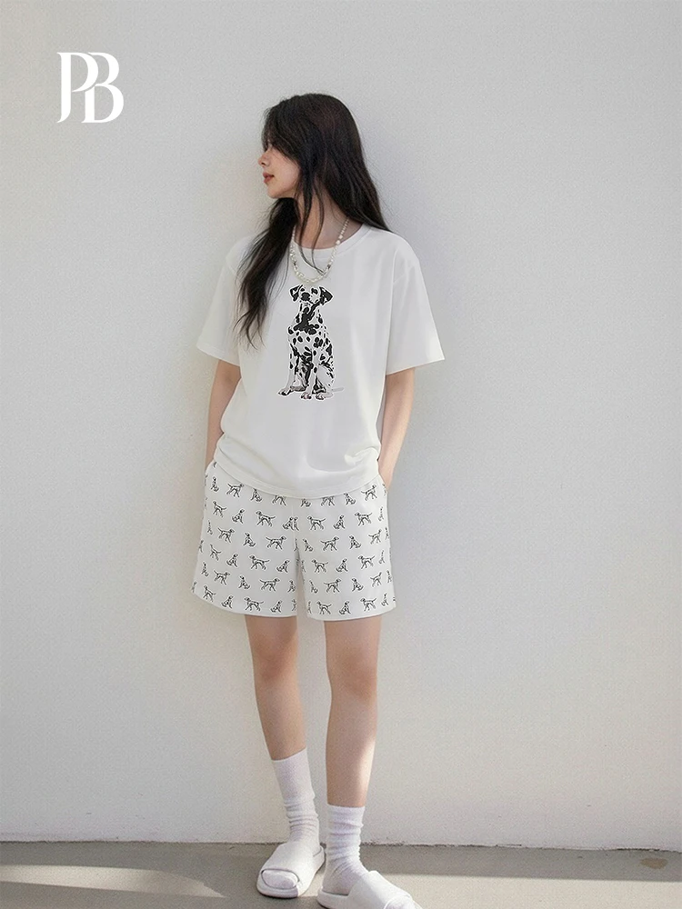 Pinkbread Summer Thin Short Sleeve round Neck Soft Modal Women's Sleepwear Home Clothes with Chest Pad Spot Dog Pattern