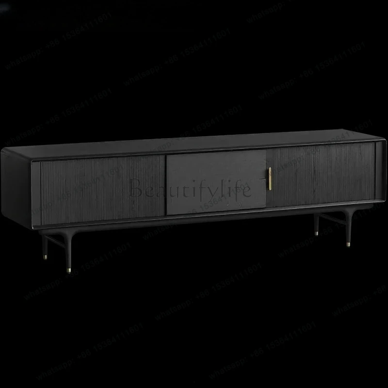 Japanese-Style Antique Solid Wood Organ Shutter Door Drawer TV Cabinet Oak Black K