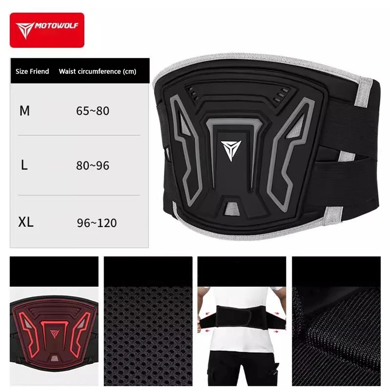 Breathable Mesh Motowolf Kidney Belt Unisex Adjustable Anti-Vibration Waist Support Guard Motorcycle Cycling Protective Belt