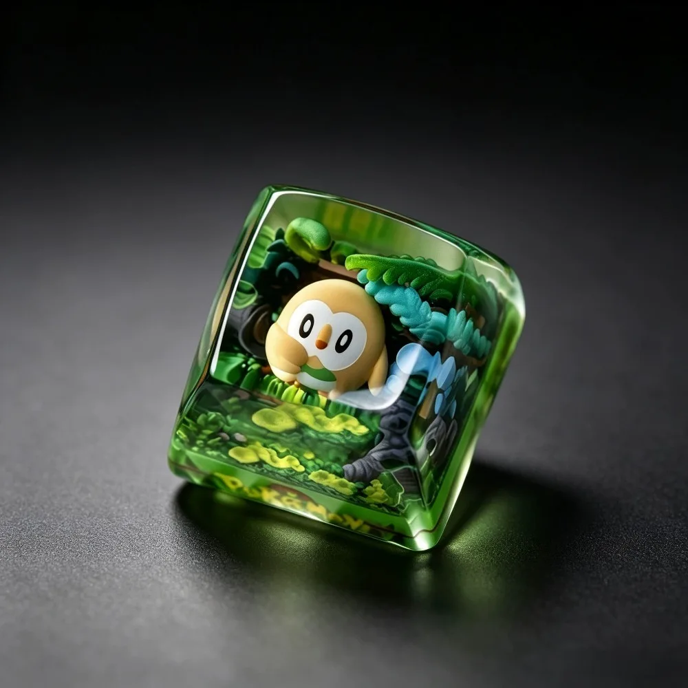 Tecla Pokémon ‌ Rowlet ‌ Teclado Mecánico de Resina Translúcida Personalizado, Accesorio Creativo para Juegos y Esports, Regalo