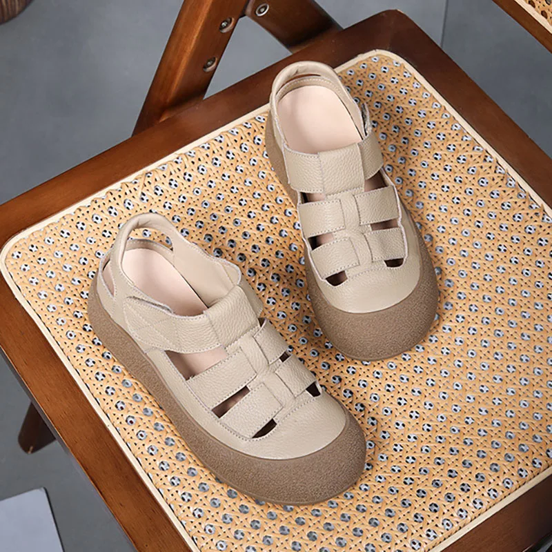 Xmwrlw 2025 sandálias de verão de couro genuíno para mulheres sapatos sola de borracha antiderrapante senhoras verão sandálias casuais sapatos planos 