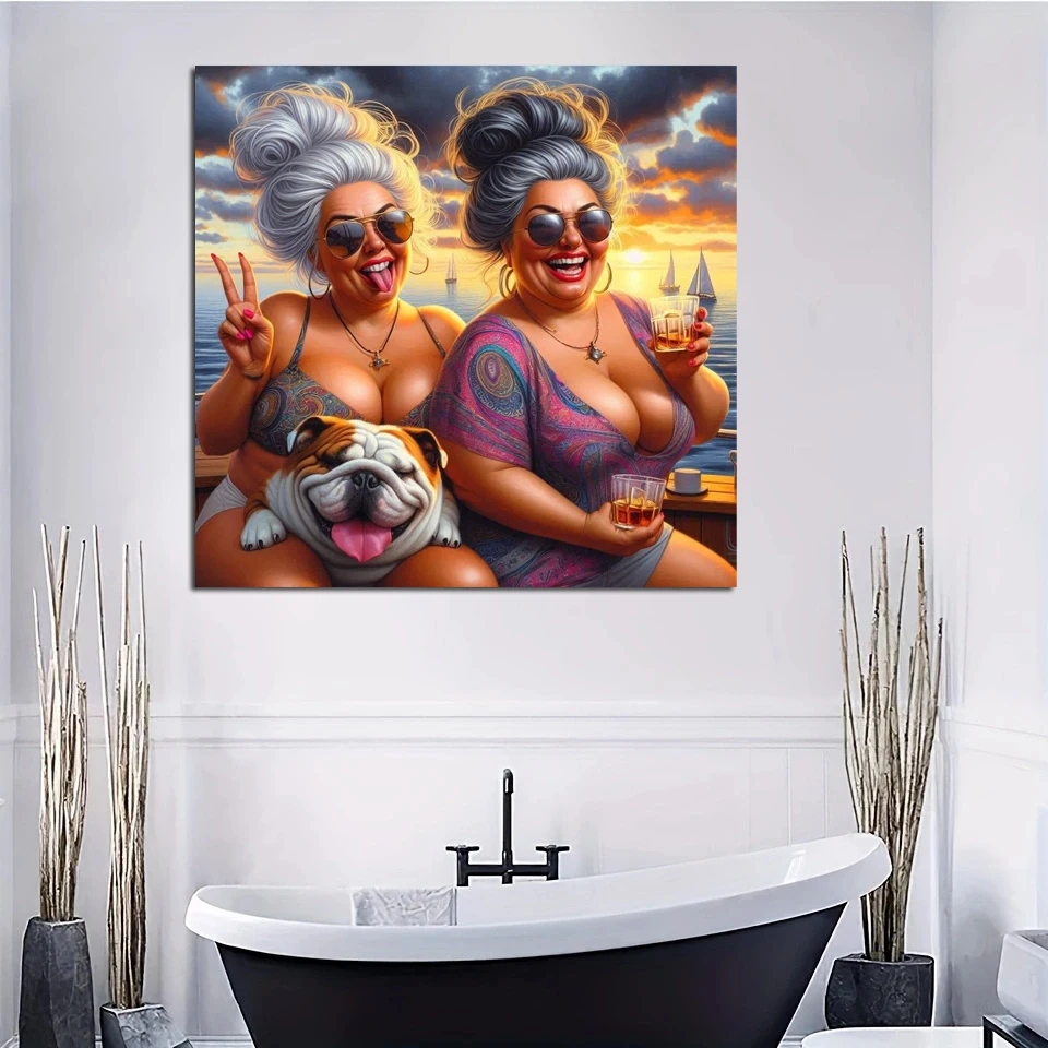 Fat Lady And Dog 5D DIY Full square Round Diamond Painting Cross Stitch Kits New 2024 Mosaic Diamond Embroidery For Home Decor