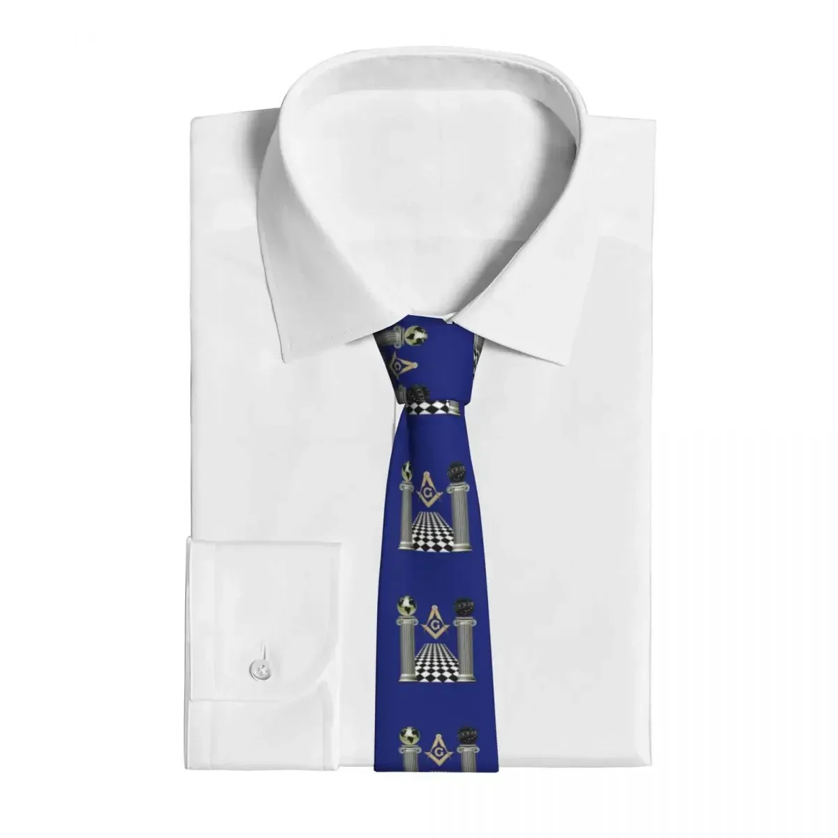 Boaz And Jachin Solomon's Temple Necktie 8 cm Masonic Mason Freemason  for Men Skinny Wide Shirt Accessories Cravat Party