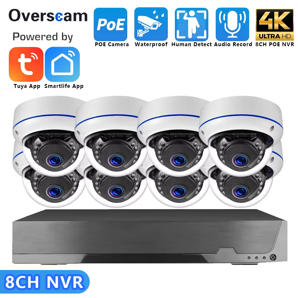 4K 8MP 8CH POE Security Camera System Waterproof Human Detection Audio Recording Tuya Smart Life CCTV NVR Surveillance Home Kits